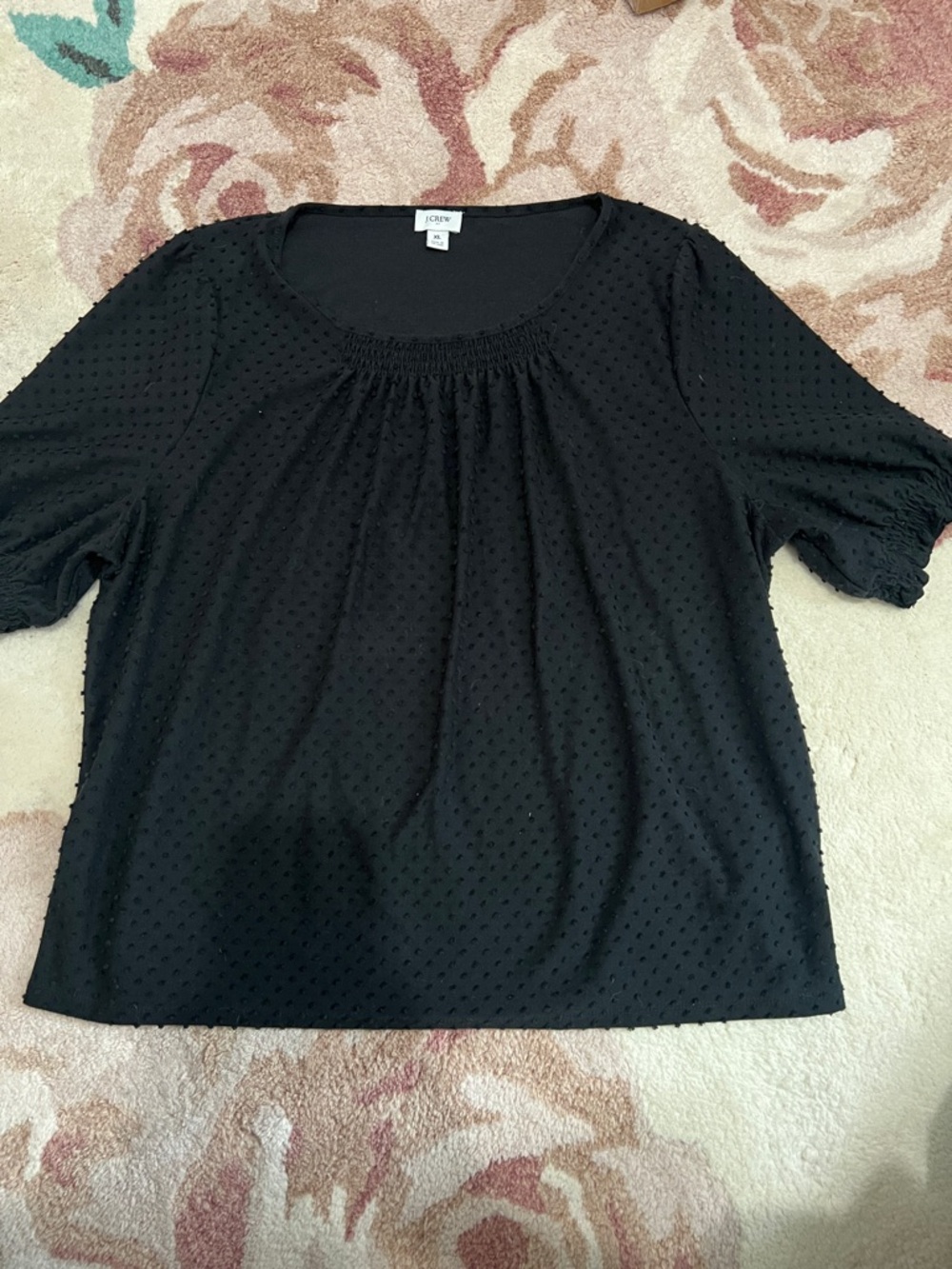 J. Crew Black Swiss Dot Short Sleeve Scoop Neck Blouse